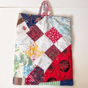 Vintage Unique Handmade Patchwork Tote Bag Colorful Retro Granny Square